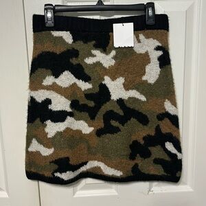 Zara Camouflage A-Line Skirt - Black, White, Green, Brown